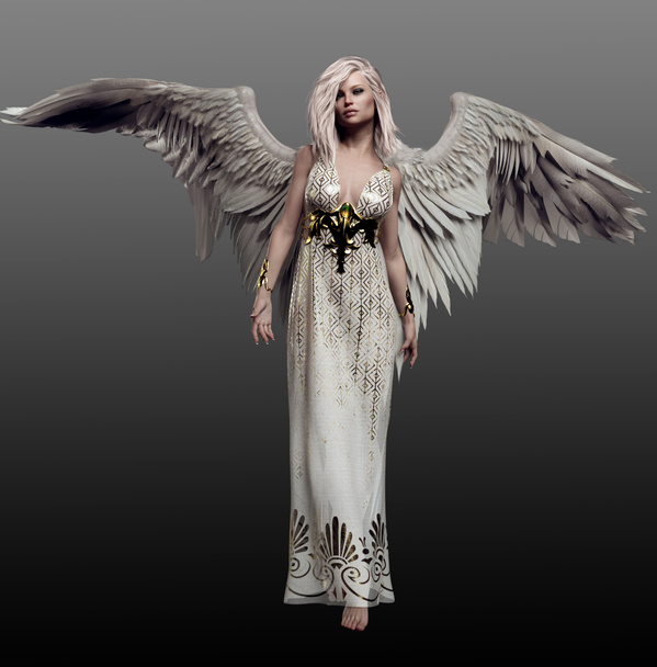 Σκεπτικός ιπτάμενος άγγελος με λευκά φτερά - Φωτογραφία, εικόνα