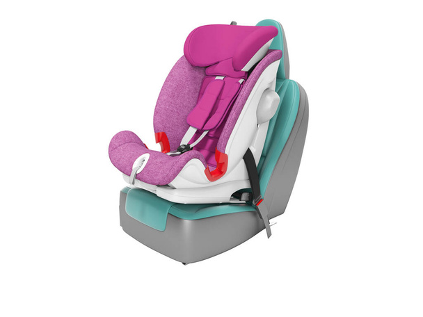 Conceito assento criança roxo definido no assento do carro renderização 3D no bac branco
 - Foto, Imagem