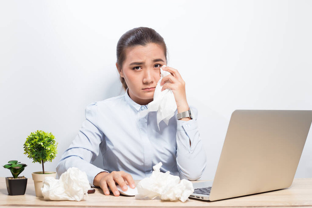 Woman so sad when she look at laptop - Photo, Image