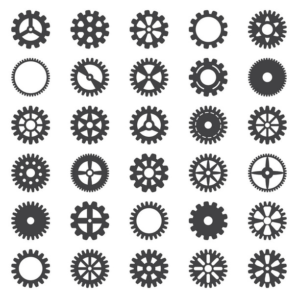 Gear icon set. Vector transmission cog wheels and gears isolated on white background - Vector, Image