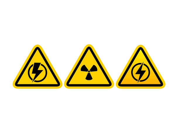 Conjunto de señales de alarma, iconos radioactivos y flash aislados en el fondo blanco
 - Vector, Imagen