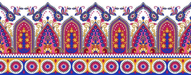 Seamless textile fabric border with Asian design elements on white background - Photo, Image