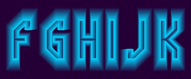 F, G, H, I, J, K letras com brilho de néon azul. Fonte volumétrica luminosa
. - Vetor, Imagem