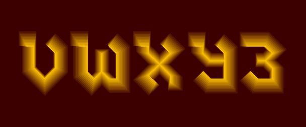 V, W, X, Y, Z буквы с желтым неоновым свечением. Светящийся художественный шрифт
. - Вектор,изображение
