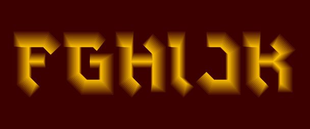 F, G, H, I, J, K harfleri sarı neon parlaklığında. Parlak sanatsal yazı tipi. - Vektör, Görsel