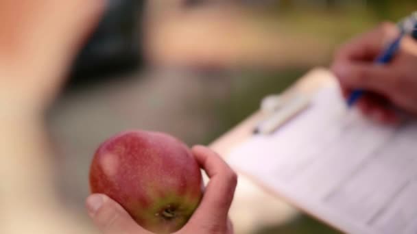 Close up of mans hand holding an apple  - 映像、動画