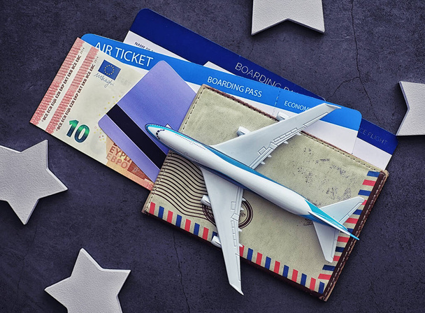 Air ticket and passport for flight plane. Travel concept. Ticket - Photo, Image