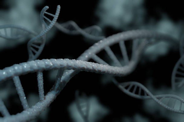 3D рендеринг Цифровая иллюстрация структуры ДНК на цветном фоне
  - Фото, изображение