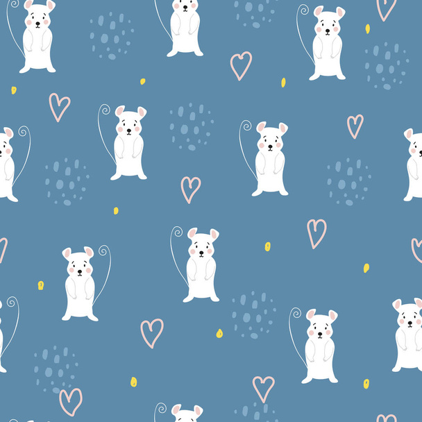 Seamless background with cute Scandinavian style mice. Creative vector children background for Fabric, textile. hand-drawn - Vecteur, image