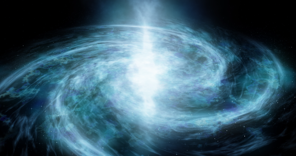 Een spiraalstelsel beweegt rond Abstracte ruimte achtergrond Sterrenruimte, de vorming van sterren en planeten Diepe ruimte beeldmateriaal Deeltjes gloeiende achtergrond Dramatische scène van de ruimte 4k video renderen animatie - Video