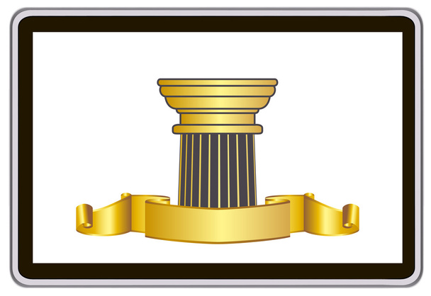 Realistic vector tablet pc computer with gold laurel wreath, ribbon and pillar elements - Vektor, kép