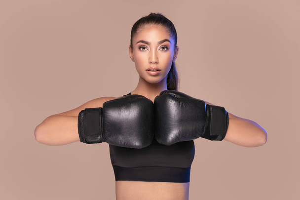 Sexy woman in boxing gloves. - Φωτογραφία, εικόνα