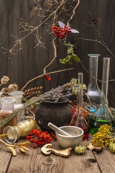 Witch's Laboratory. Alchemical equipment, Halloween concept - Photo, Image