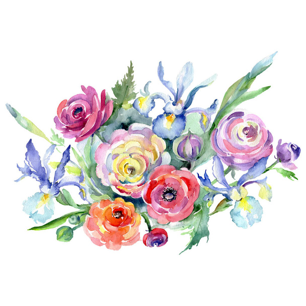 Bouquet floral botanical flowers. Watercolor background illustration set. Isolated bouquets illustration element. - Foto, Imagem