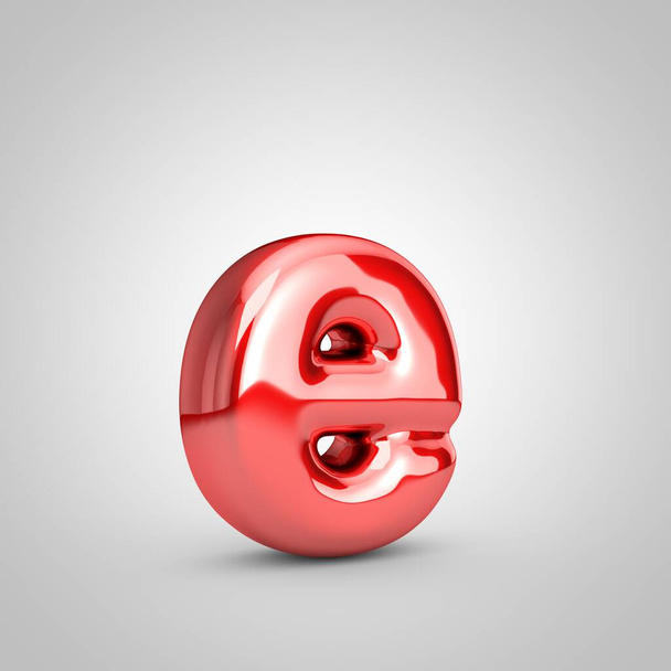 Красный металлический шарик буква e нижний регистр изолирован на белом фоне. 3D-рендеринг
. - Фото, изображение