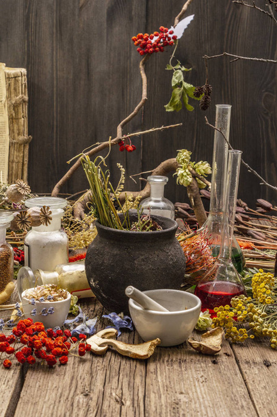 Witch's Laboratory. Alchemical equipment, Halloween concept - Photo, Image