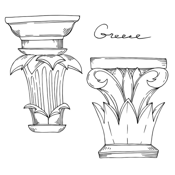 Vector Columnas griegas antiguas. Tinta grabada en blanco y negro. Elemento aislado de ilustración antigua
. - Vector, Imagen