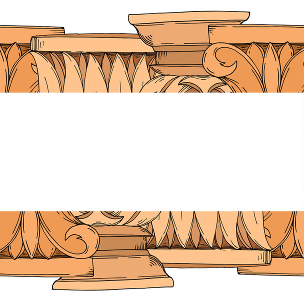 Vector Columnas griegas antiguas. Tinta grabada en blanco y negro. Marco borde ornamento cuadrado
. - Vector, Imagen