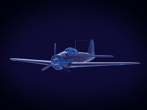 Блакитний рентген Стародавнього літака на темному фоновому рендерингу 3d - Фото, зображення