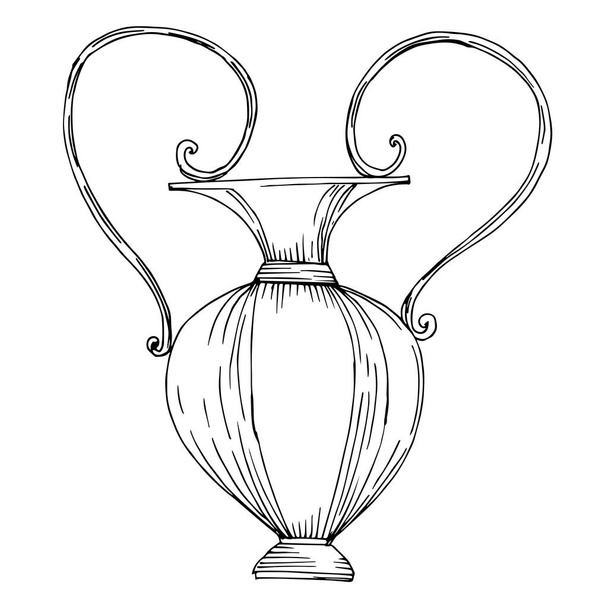 Vector Antique greek amphoras. Black and white engraved ink art. Isolated ancient illustration element. - Vector, Image