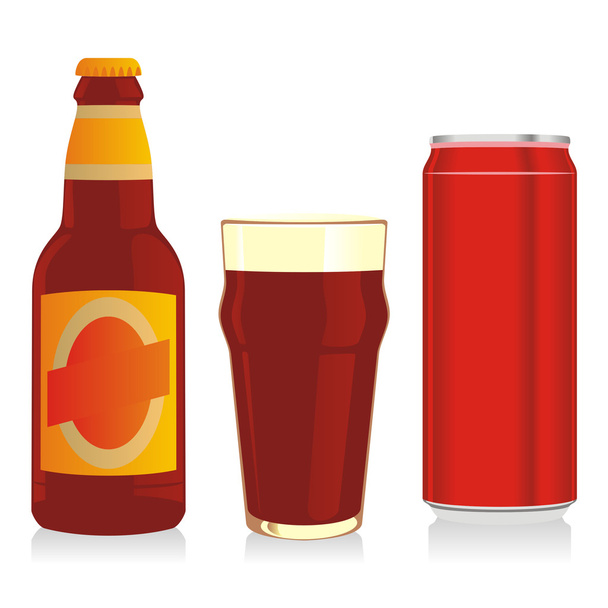 Бутылка пива, стекло и банка
 - Вектор,изображение
