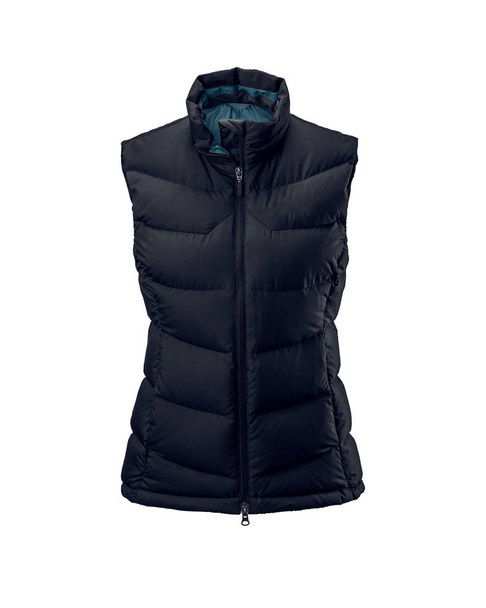 Women's navy blue warm sport puffer vest isolated over white background. Ghost mannequin photography - Photo, Image