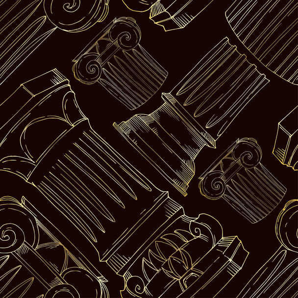 Vector Columnas griegas antiguas. Tinta grabada en blanco y negro. Patrón de fondo sin costuras
. - Vector, Imagen