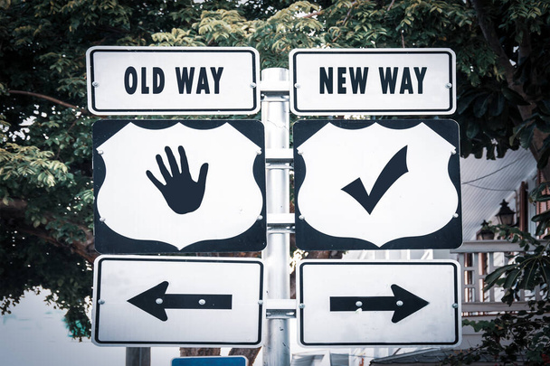 Street Sign to NEW WAY vs. old way
 - Фото, изображение