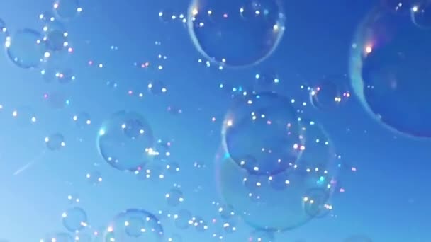bolha flutuante fundo ensaboado cópia bolhas bolha flutuante sabão deriva no céu azul com nuvens estoque, foto, fotografia, imagem, espaço de imagem - estoque filmagem vídeo - Filmagem, Vídeo