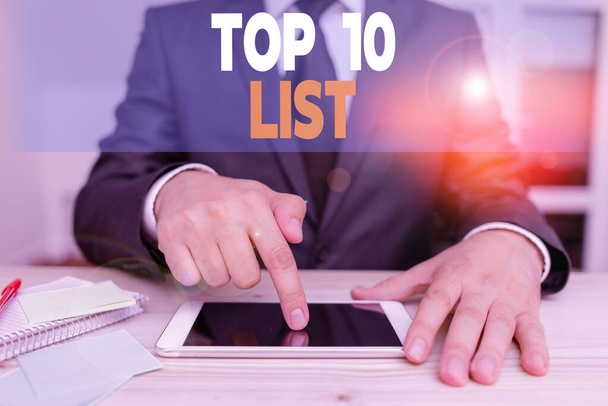 Handschrifttekst Top 10 Lijst. Concept: de tien belangrijkste of succesvolste items in een bepaalde lijst. - Foto, afbeelding