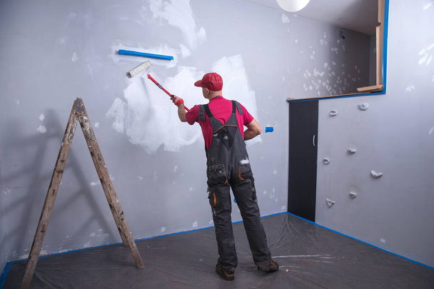 House Painting Business, Handelaar schilderen van een muur - Foto, afbeelding