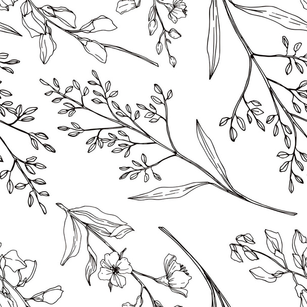 Διάνυσμα αγριολούλουδα βοτανικά λουλούδια. Μαύρο και άσπρο χαραγμένο μελάνι τέχνης. Χωρίς ραφή μοτίβο φόντου. - Διάνυσμα, εικόνα