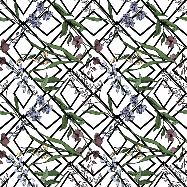 Vector Wildflower floral botanical flowers. Black and white engraved ink art. Seamless background pattern. - Vektor, kép