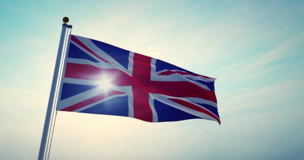 British Flag Waving Shows Union Jack United Kingdom National Banner (em inglês). Um símbolo de celebração patriótico de Flagpole voando - 30fps 4k
 - Filmagem, Vídeo