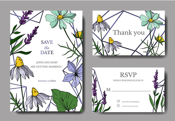 Vector wildflower floral botanical flowers. Engraved ink art. Wedding background card floral decorative border. - Vector, Image