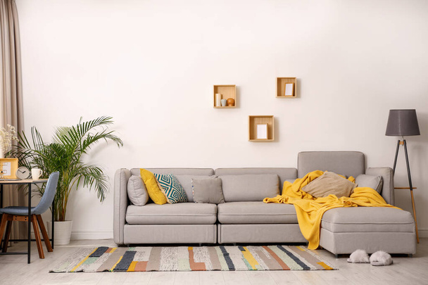 Modern living room interior with comfortable couch - Zdjęcie, obraz