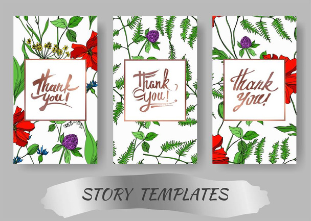 Vector Wildflowers botanical flowers. Black and white engraved ink art. Wedding background card decorative border. - Vector, Image
