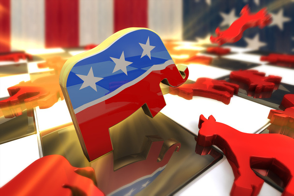 Símbolo Republicano Ataca Símbolo Democrata em um tabuleiro de xadrez
 - Foto, Imagem
