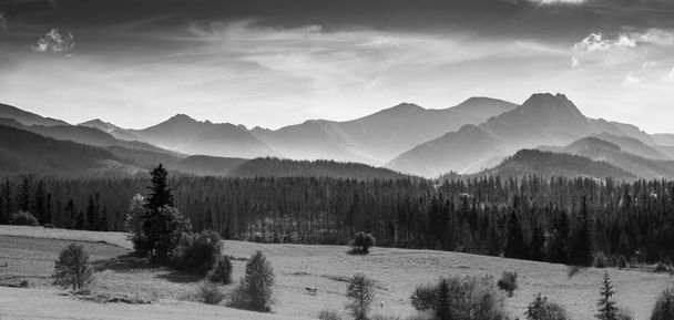 Panorama de Tatra Mountain Ridge en blanco y negro
  - Foto, imagen