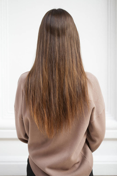 Female long wavy hair, rear view, indoor - Fotografie, Obrázek