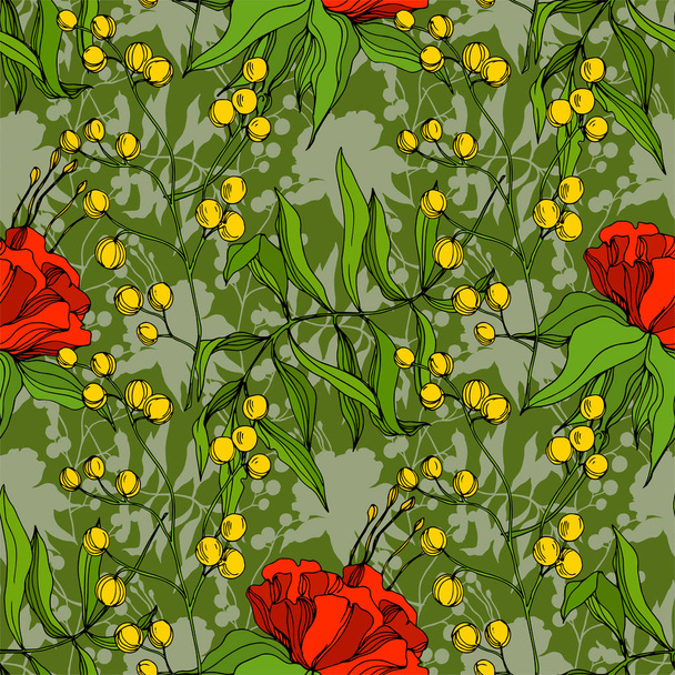 Vector Tropical floral botanical flower. Engraved ink art. Seamless background pattern. Fabric wallpaper print texture. - Vector, Image