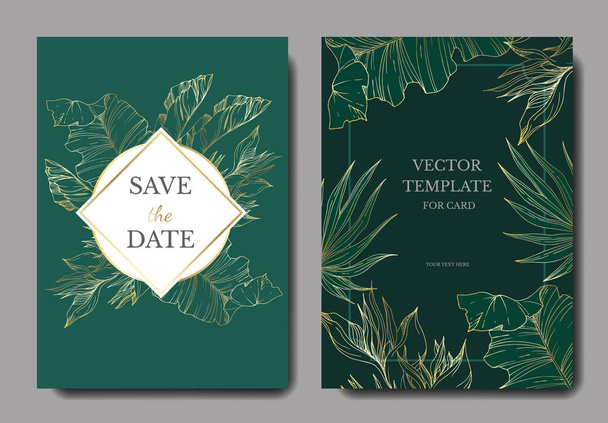 Vector Tropical floral botanical flowers. Golden engraved ink art. Wedding background card decorative border. - Vector, Image