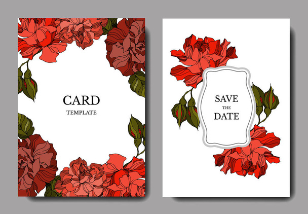Vector Rose floral botanical flowers. Black and white engraved ink art. Wedding background card decorative border. - Vector, Image