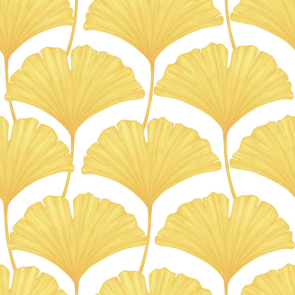 Seamless pattern with leaves of Ginkgo Biloba. Nature background. - Фото, изображение