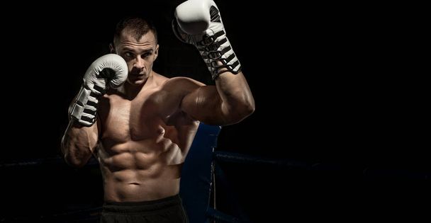 punching boxer on boxing ring - Фото, изображение