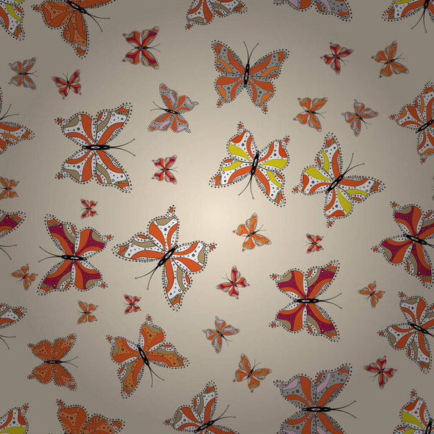 Метелики безшовний візерунок в помаранчевих, білих і бежевих кольорах. Мила Векторна ілюстрація. Ідеально підходить для фону веб-сторінки, ескізів, текстилю, текстури поверхні
. - Вектор, зображення
