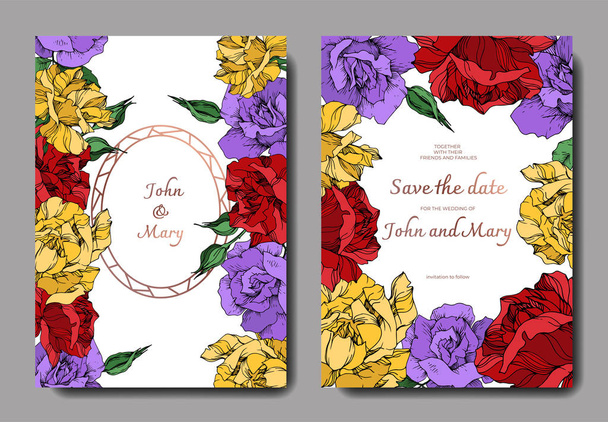Vector rose floral botanical flowers. Black and white engraved ink art. Wedding background card decorative border. - Vektor, obrázek