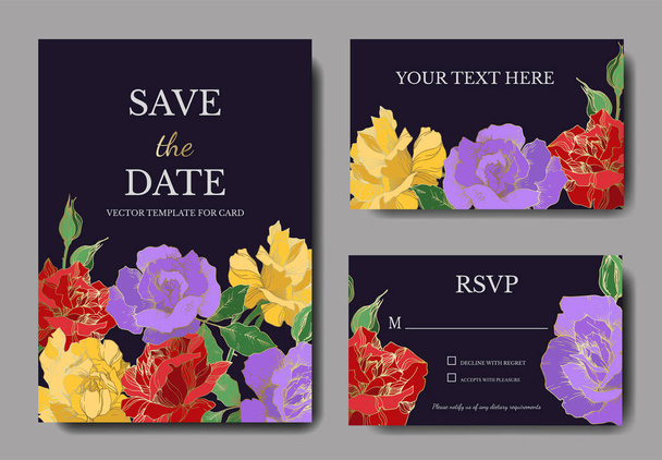 Vector rose floral botanical flowers. Black and white engraved ink art. Wedding background card decorative border. - Vector, Image