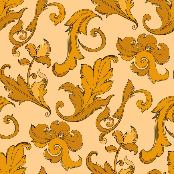Vector Gold monogram floral ornament. Black and white engraved ink art. Seamless background pattern. - ベクター画像