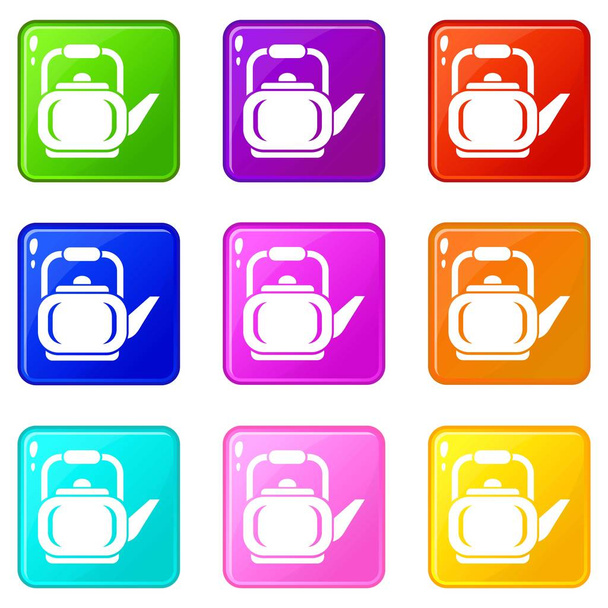 Beautiful teapot icons set 9 color collection - Διάνυσμα, εικόνα